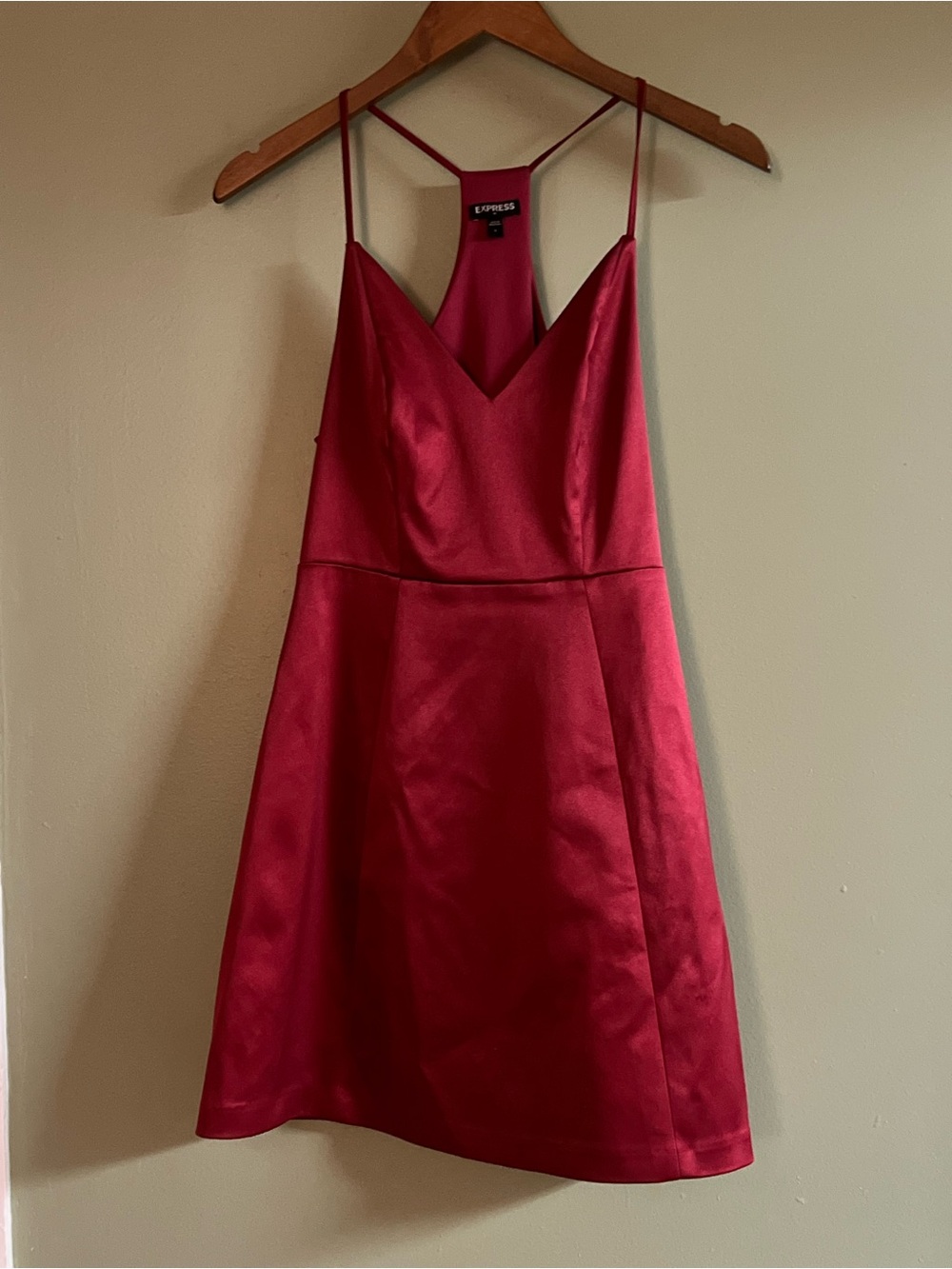 Express Satin Mini Dress in Crimson Red with Spaghetti Straps